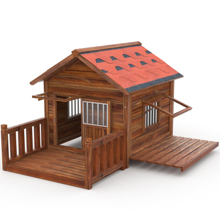 冬季 实木狗屋室外防雨木制狗窝房子防水狗笼大型犬舍户外四季 保暖