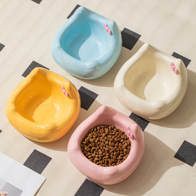 猫咪陶瓷碗狗狗斜口保护颈椎喂食慢食碗猫狗防黑下巴防打翻喝水碗