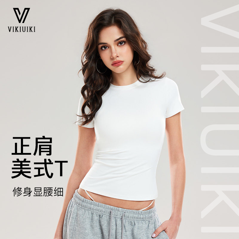 VIKIUIKI运动修身短袖纯色圆领紧身款健身短袖显瘦上衣瑜伽t恤女