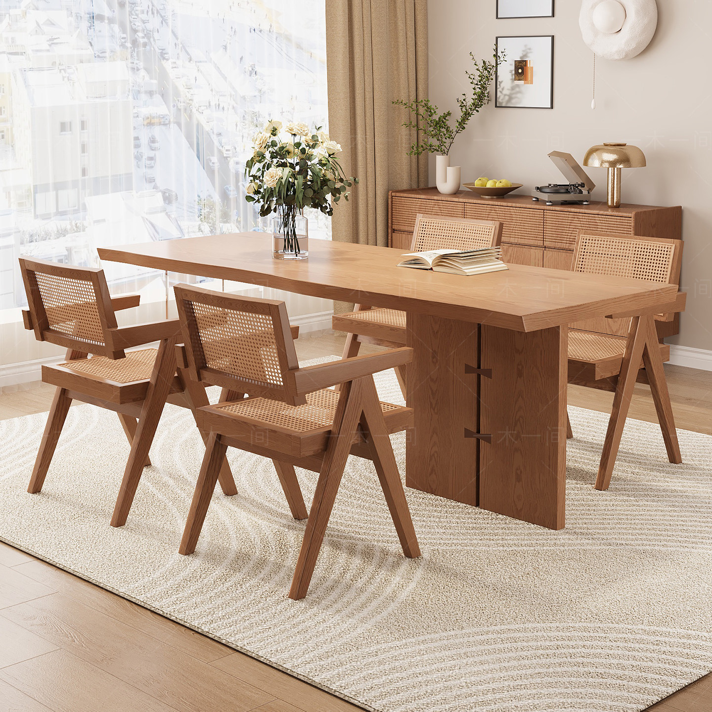 北欧实木书桌白蜡木大板桌办公桌原木风客厅家用长方形餐桌椅组合