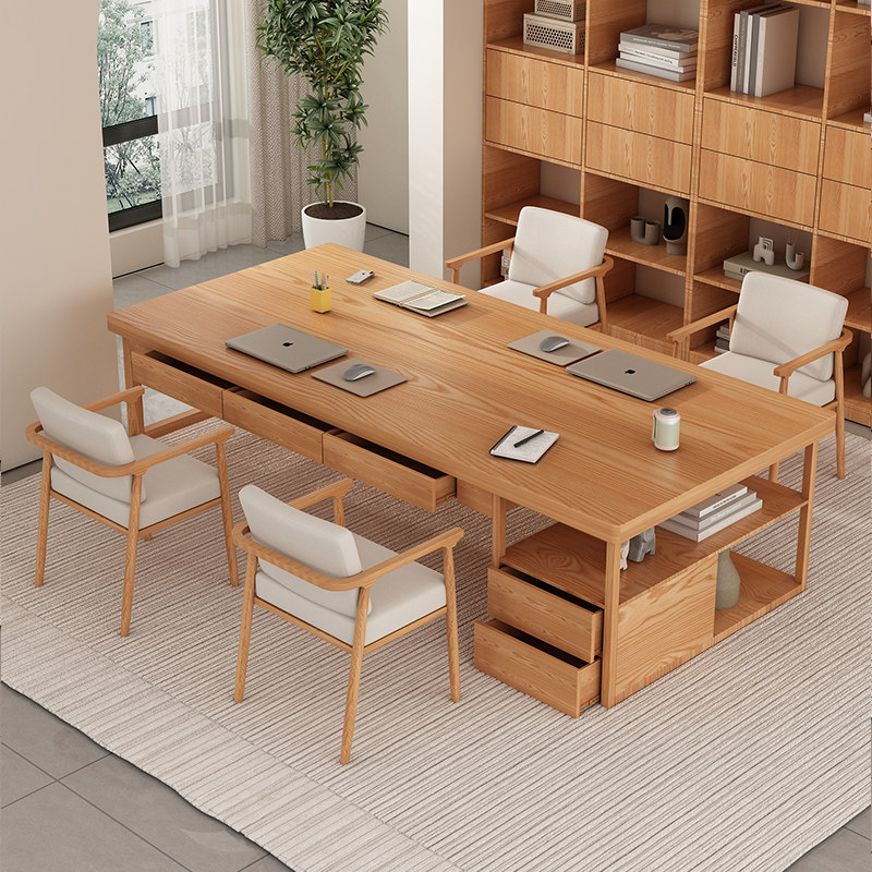 客厅实木原木大长书桌带抽屉学习桌现代简约办公桌工作台书柜一体,住宅家具,书桌,淘宝优惠券,粉丝福利购,淘宝优惠卷