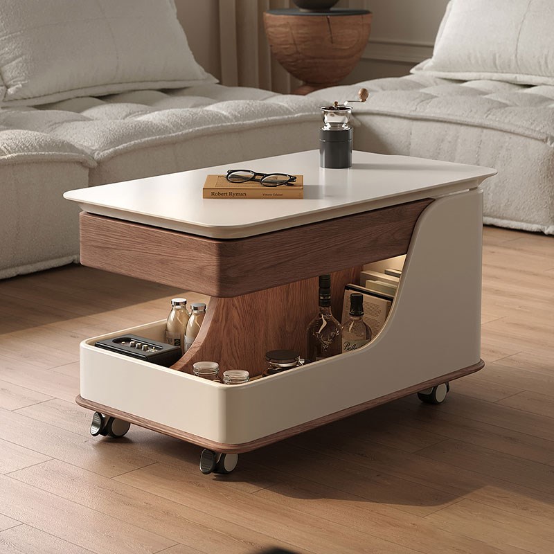 可移动茶几小户型客m厅沙发边几岩板多功能茶桌升降实木创意小推