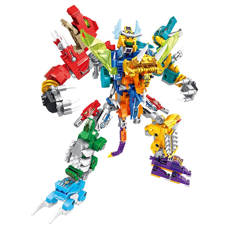 中国积木套装装形8合1恐龙机甲战神合体男孩启蒙拼变X礼插玩具拼