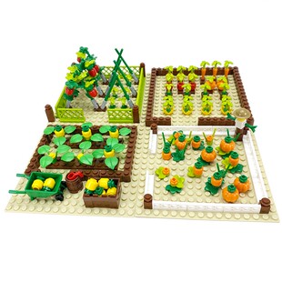MOC农场 小猪 k鸡米 狗窝 牛棚 玉窝萝卜地小颗动积木场景粒物拼