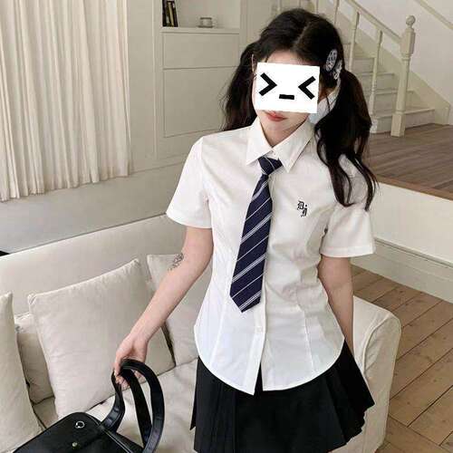 东京岁时记jk制服白衬衫夏原创短袖收腰修身上衣刺绣衬衣月华高女