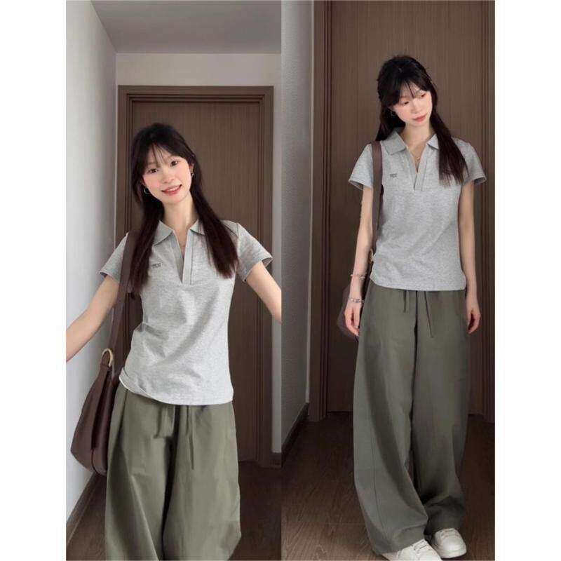 盐系复古运动服套装女夏季短袖显T恤
