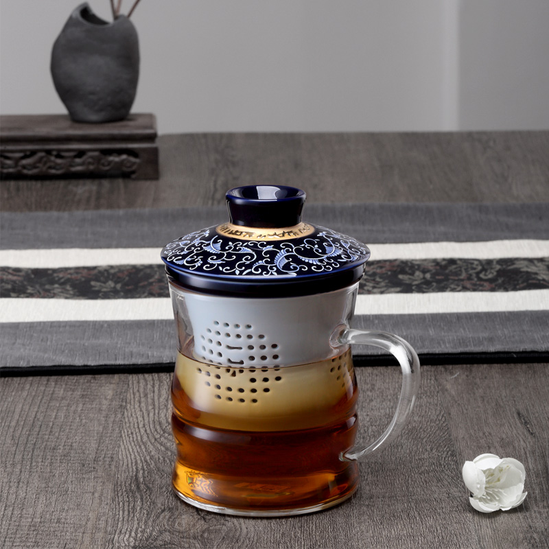 玻璃水杯茶水f分离泡茶杯子办公室男女士个人专用陶瓷过滤带盖茶