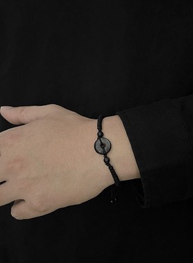 PDSTYLE 国风平安扣银耀石手工编织情侣手链男女士高级感生日礼物