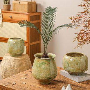 景德镇陶瓷花盆家用中式复古高级大号口径绿色高脚花瓶兰花专用盆