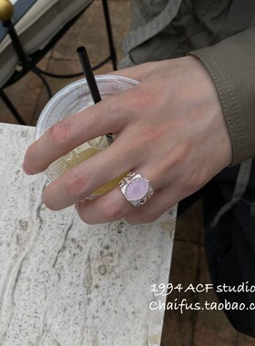 柴夫工作室/J366 中古宫廷夸张水晶宽版食指戒个性雕刻开口戒指