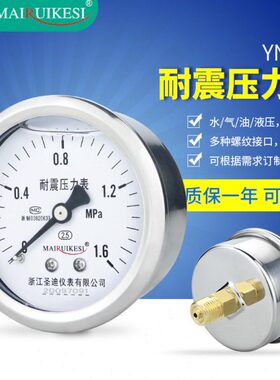 轴向耐震压力表YN60Z 面板式背接螺纹M14*1.5 1/4油压水压气压表