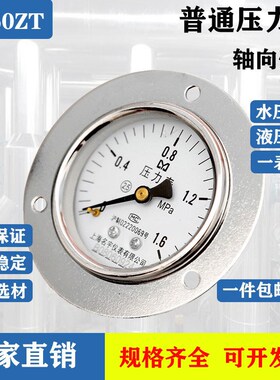 Y-60ZT压力表1.6mpa轴向带边气压水压油压负压真空压力表