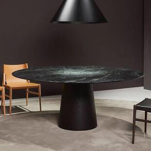 意大利进口天然大理石餐桌圆形祖母绿简约现代高端圆餐桌奢石饭桌