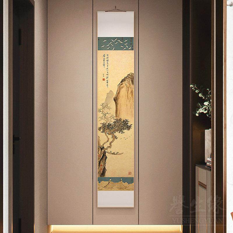 瑞鹤图山水国画 画卷轴挂画 画竖版玄关装饰画 画客厅过道墙画 画
