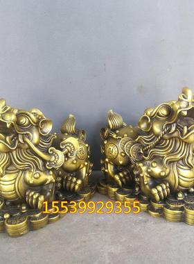 纯铜貔貅财富如意铜钱元宝貔貅黄铜器家居工艺品桌面摆件