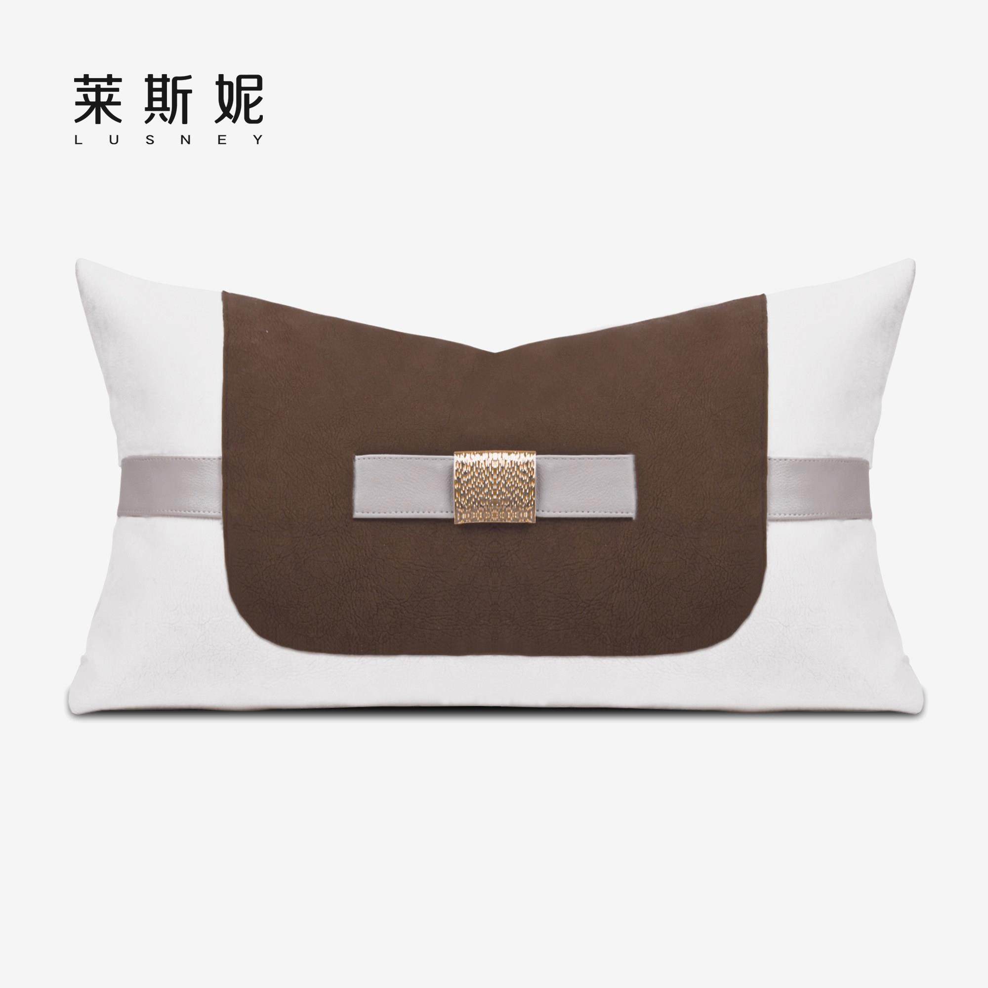 现代简约轻奢高档靠枕金属腰带白咖色床上抱枕沙发客厅腰枕靠垫套,居家布艺,腰靠垫,淘宝优惠券,粉丝福利购,淘宝优惠卷