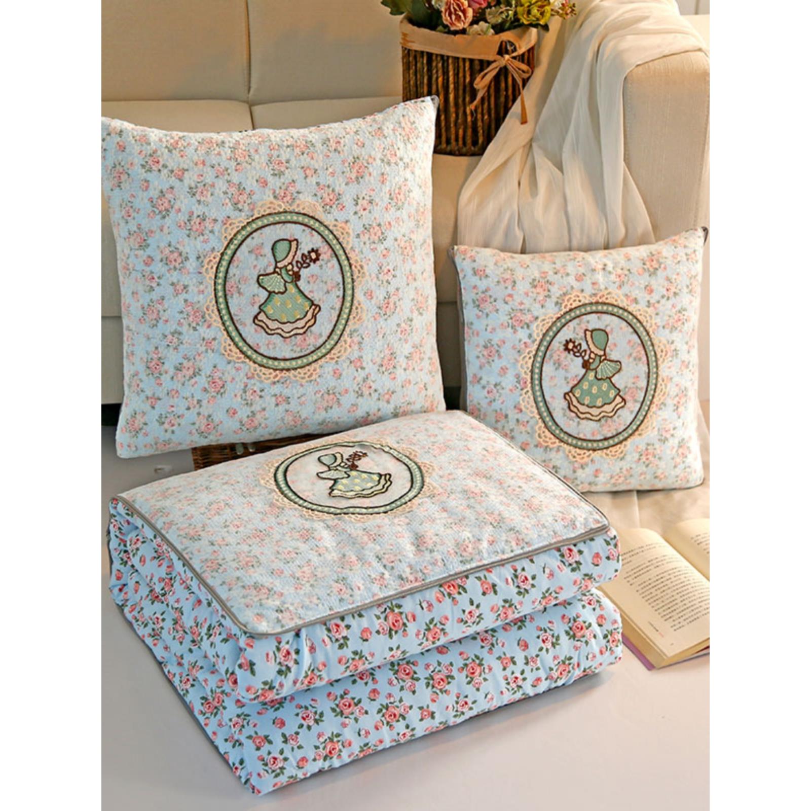 两用抱枕被靠垫枕头被午休空调被碎花清新蕾丝二合一多功能汽车被