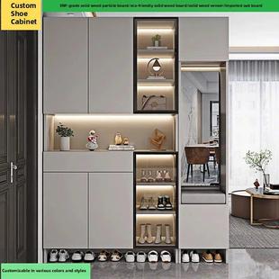 定制简单现代入口鞋柜集成地板到天花板入口门廊存储展示柜