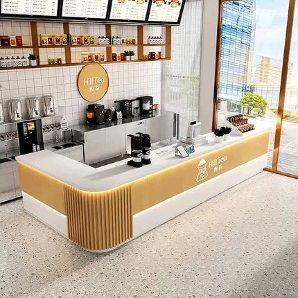 奶茶店吧台咖啡厅简约现代收银台甜品蛋糕店前台桌转角接待台定制