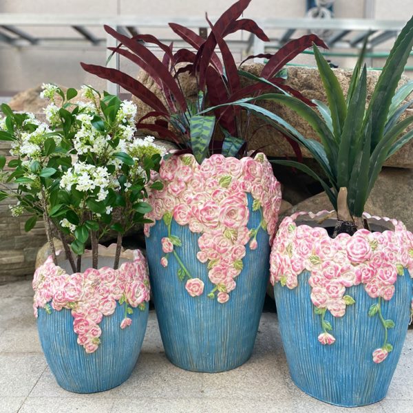 创意玫瑰花盆花园户外摆件落地花器大号庭院商场酒店装饰品