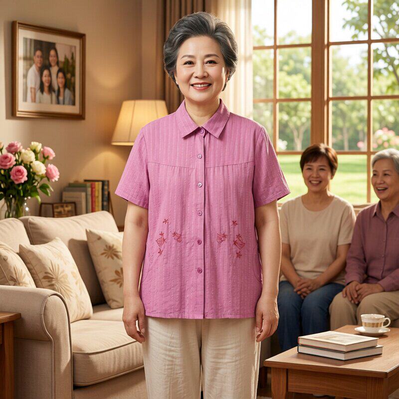 夏季刺绣开衫短袖妈妈装衬衫减龄