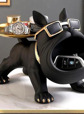 入户玄关放钥匙收纳摆件鞋柜托盘现代轻奢风客厅进门大嘴狗装饰品