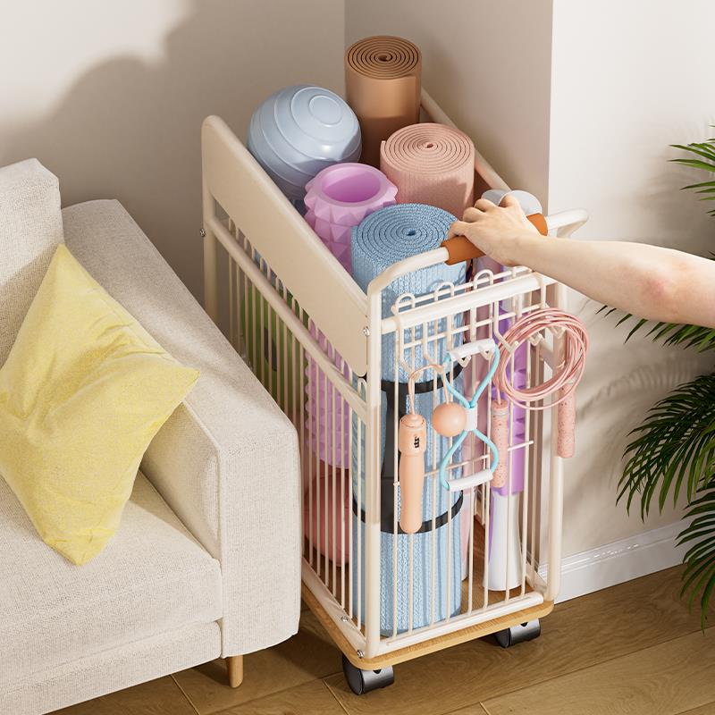瑜珈垫收纳筐带轮家用健身器材壶铃健身工具收纳篮篮球置物架