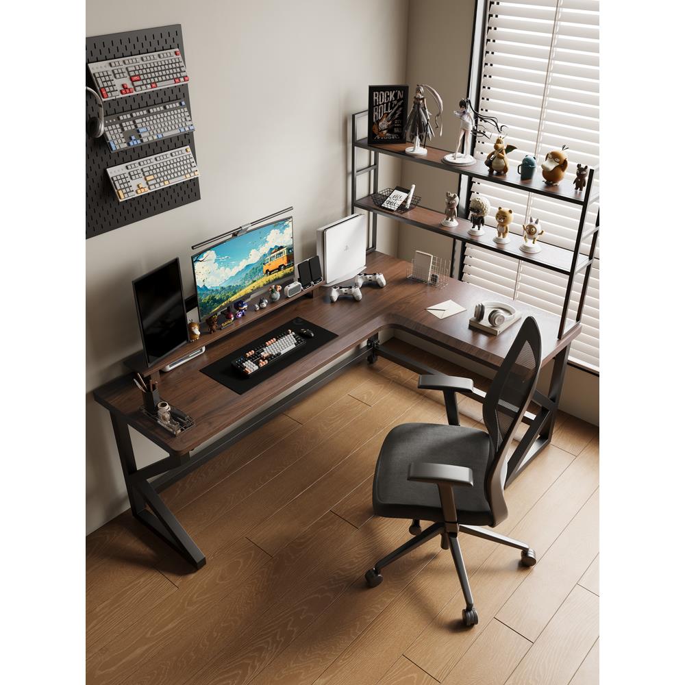 实木转角电脑桌七字型书桌家用l型办公桌卧室拐角电竞桌异形桌子