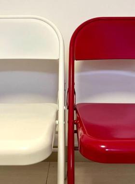 大红色马卡龙折叠座椅家用客厅备用凳子便携碳钢高颜值靠背椅新款