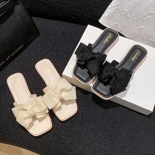 蝴蝶结拖鞋 家居平底防滑仙女风一字凉拖 女夏外穿网红新款 时尚