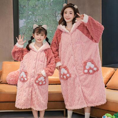 儿童睡衣秋冬款小女孩珊瑚绒家居服女童长款睡袍保暖冬季加绒加厚