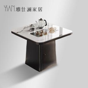 岩板方形茶台功夫茶桌椅组合小户型设计师家用阳台泡茶桌 轻奢意式