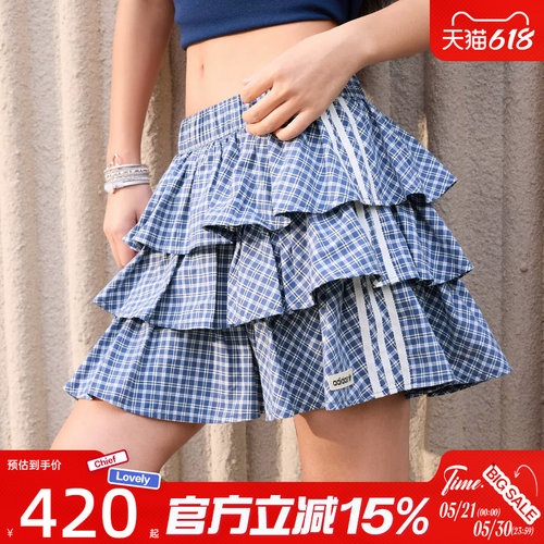 滔搏adidas阿迪达斯三叶草女子PLAID SKIRT运动休闲半身裙KU9398