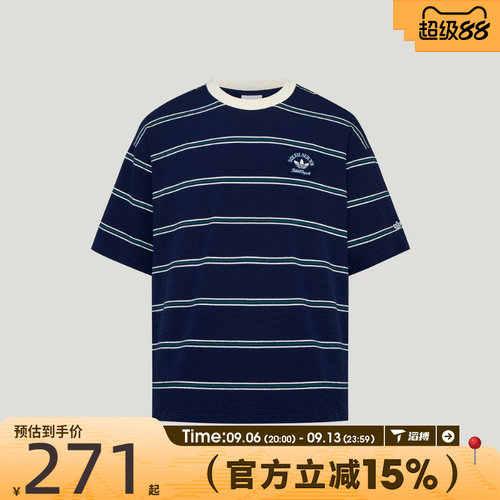 adidas阿迪达斯三叶草男子南法假日度假风条纹休闲短袖T恤KW8248