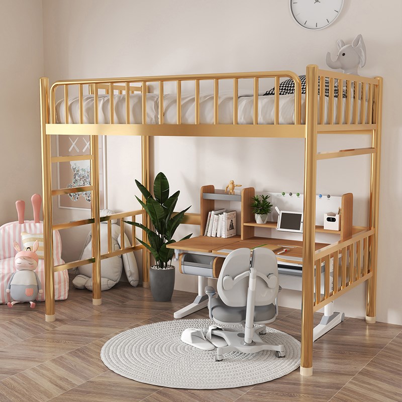 闽劲环保加厚不锈钢儿童床双层床上床下空高架床上床下桌组合床