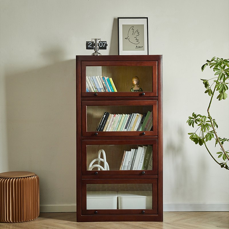 飘窗收纳柜实木书架落地置物架客厅立柜书柜杂物柜防晒阳台储物柜