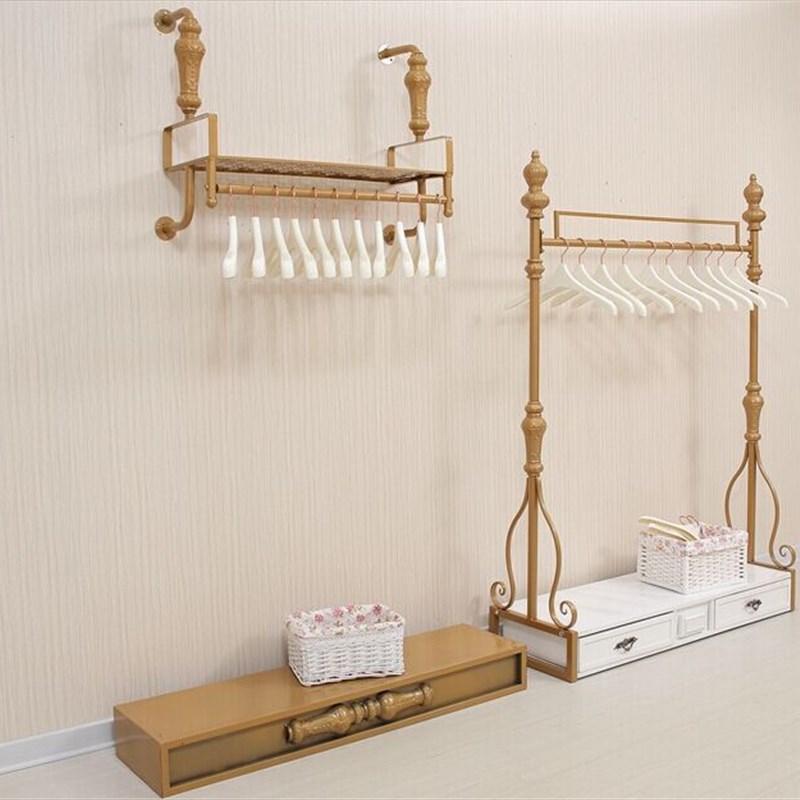 铁艺落地服装展示架侧挂中岛货架陈列架靠墙带柜子服装挂衣架包邮