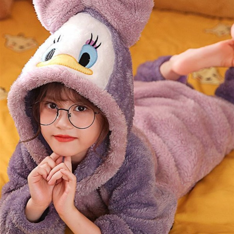 儿童睡袍秋冬季连帽珊瑚绒睡衣加厚款冬季睡衣女孩儿童套装家居服