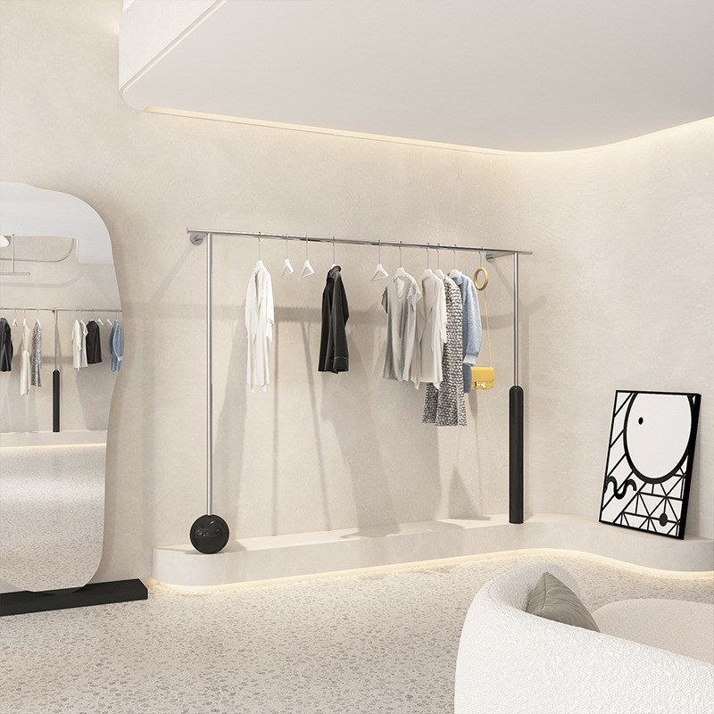 服装店货架落地男女装展示架墙上挂衣架落地陈列架不锈钢挂衣架