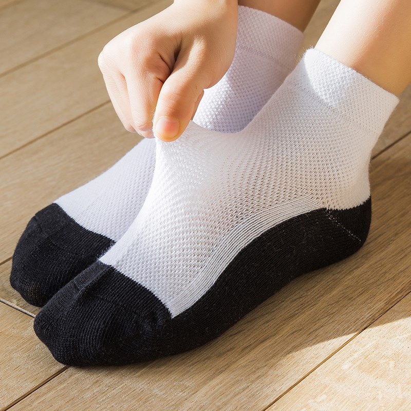 儿童白色袜子大童春夏男童女童小学生袜中筒袜防臭纯棉袜灰底白袜