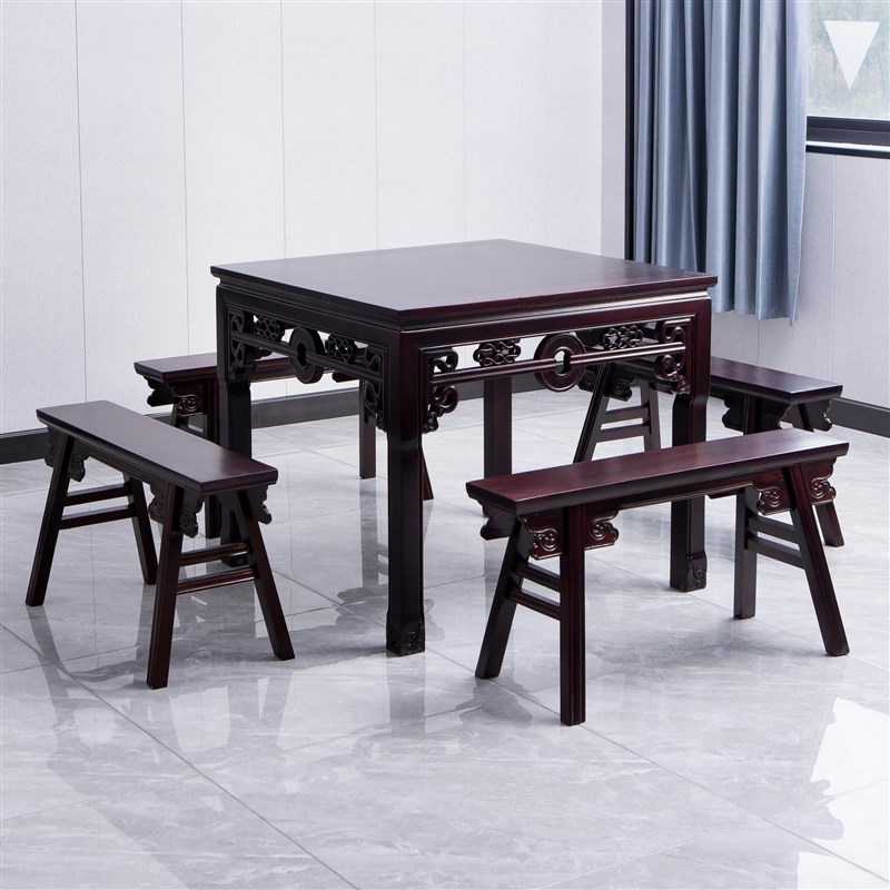 印尼花梨八仙桌实木农村传统方桌明清方桌农家乐民宿饭店桌椅组合