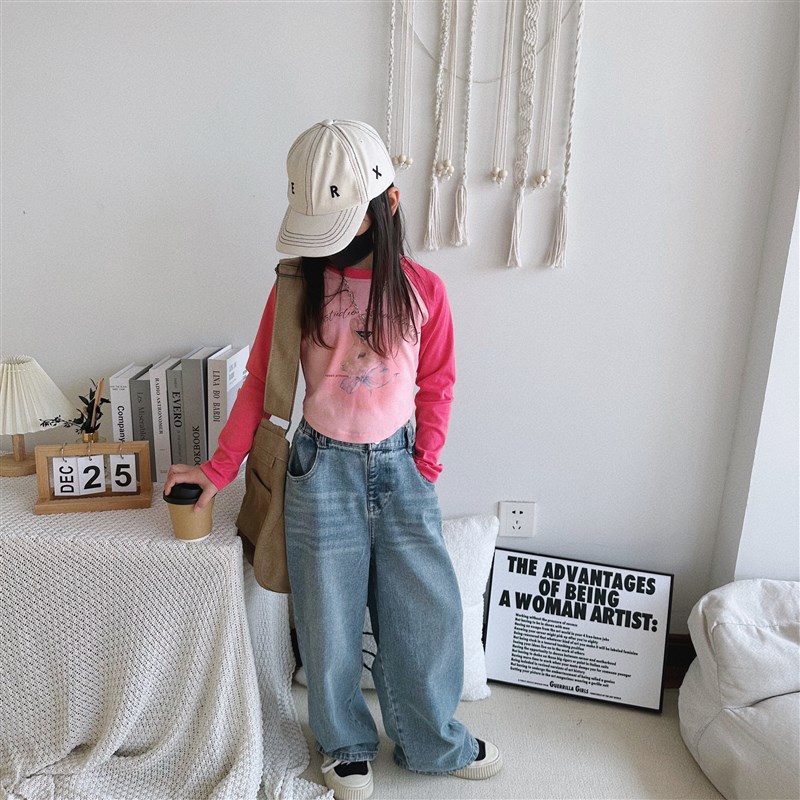 欧美风儿童直筒宽松牛仔裤子女童牛仔裤春秋男童牛仔裤中大童裤子