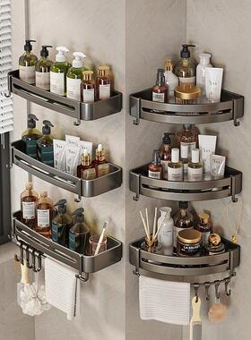 日本进口枪灰色浴室浴室架三角形壁挂式无打孔角落马桶洗涤存储