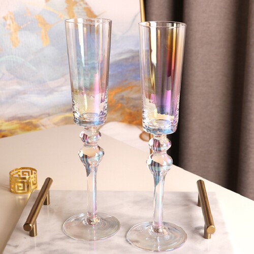 家用手工水晶玻璃红酒杯甜酒杯 金边珠珠香槟N杯 仪式感气泡酒杯