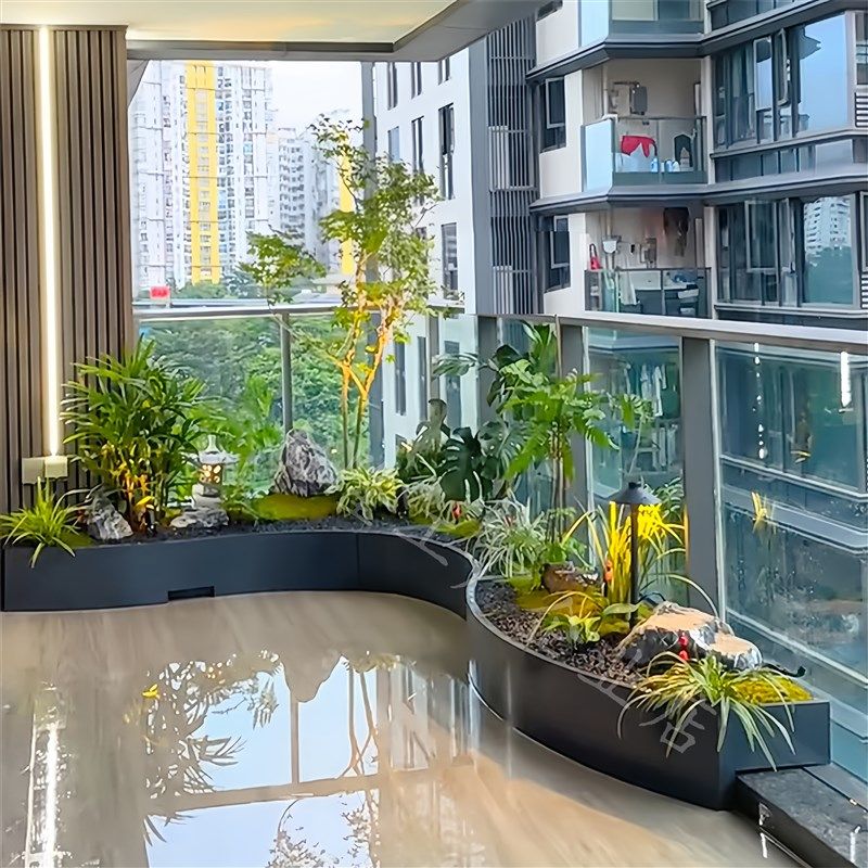 定制不锈钢花盆阳台花箱弧形花坛室内造景K花池庭院露台户外种植