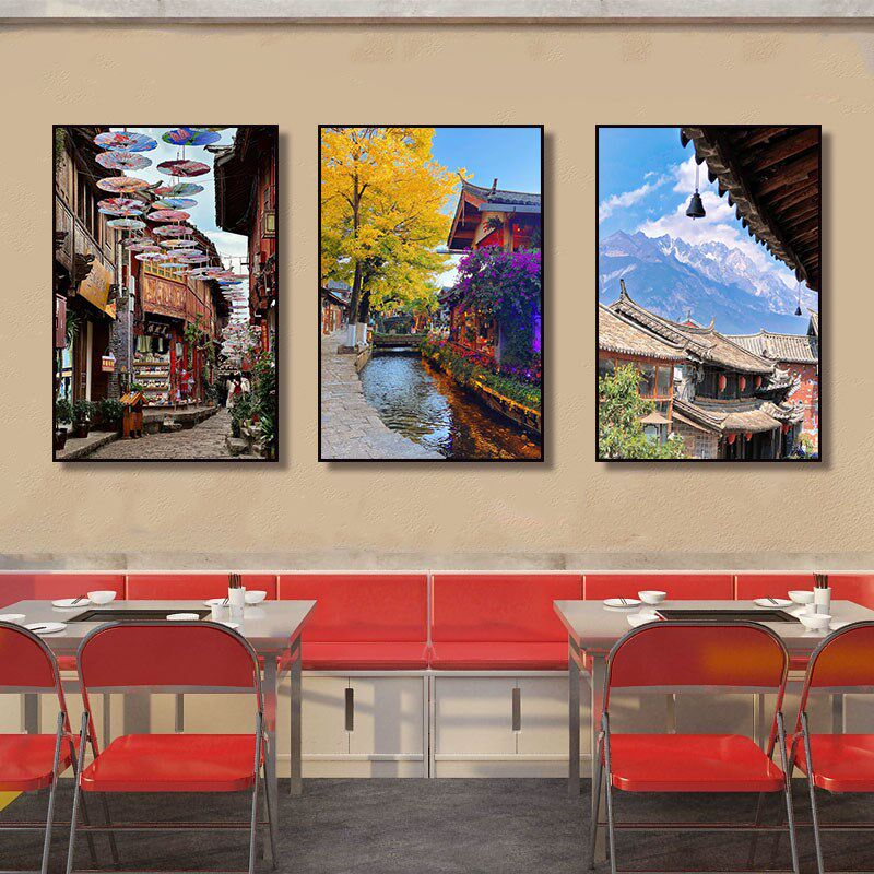 云南美食装饰画丽江古城大理风景建筑饭店墙面挂画餐Z厅包间壁画