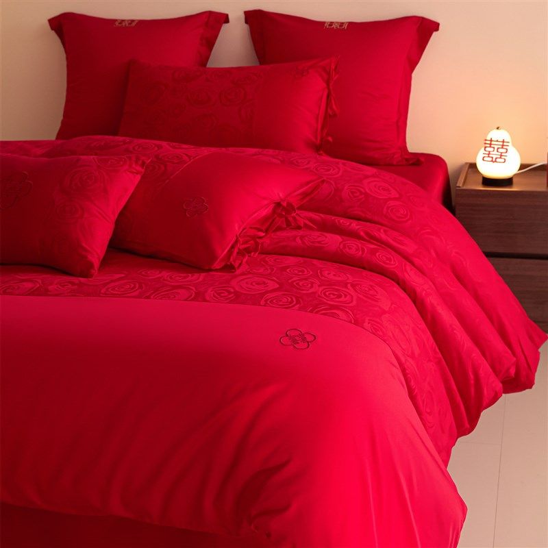 长绒棉结婚四件套婚庆大红色A被套新婚房喜庆婚嫁六件床上用品,床上用品,婚庆床品套件,淘宝优惠券,粉丝福利购,淘宝优惠卷