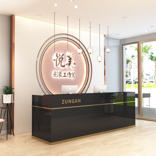 吧台收银台简约现代烤漆柜台公司前台接待台服装店小X型店铺前台