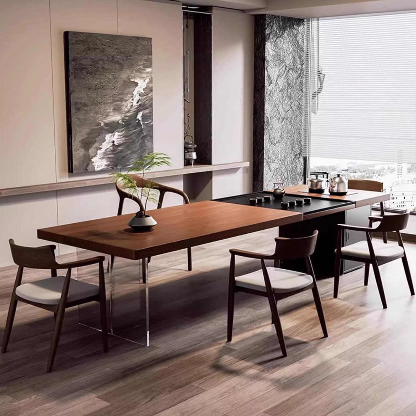 新中式实木茶桌椅组合现代简约禅意茶室泡茶台办公室接待茶几茶桌