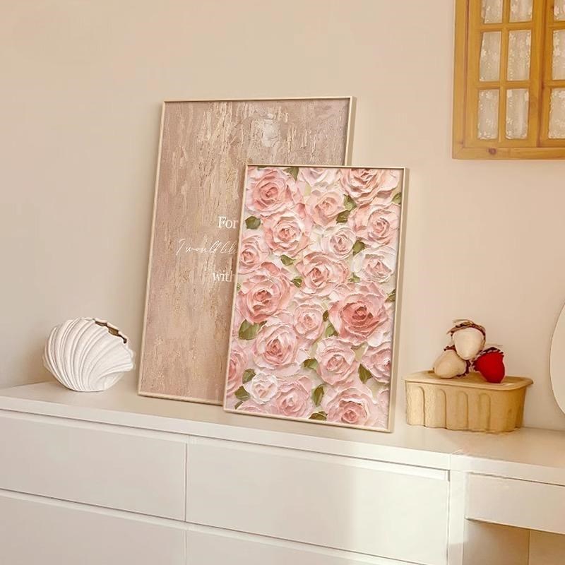 法式奶油风客厅摆件装饰画花卉肌理感壁画卧室床头斗柜梳妆台挂画